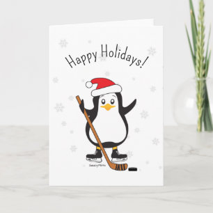 Cartão De Festividades Feriados felizes do Pinguim de Natal de Hockey
