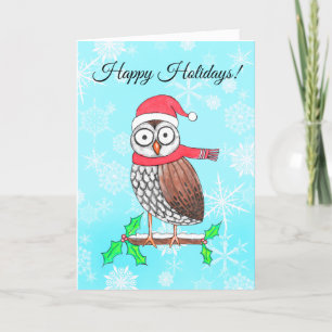Cartão De Festividades Feriados felizes do Santa Hat Festivo Owl