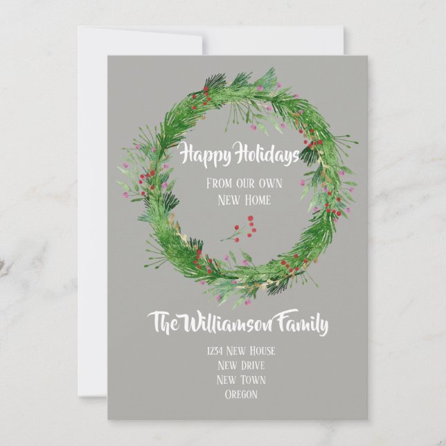 Cartão De Festividades Feriados Felizes do Winter Greenery New Home (Frente)
