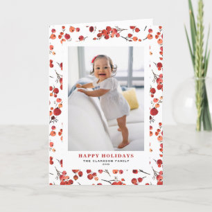 Cartão De Festividades Feriados Felizes do Winterberry Red Watercolor
