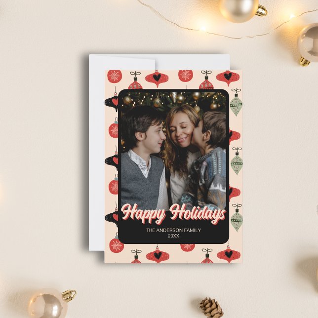 Cartão De Festividades Feriados Felizes Foto da Família Natal Preto (Happy Holidays Christmas Family Photo Black Holiday Card)