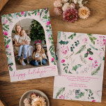 Cartão De Festividades Feriados Felizes Foto do Arco Verde Cinza Esmagado<br><div class="desc">Esta coleção apresenta cor d'água,  florais cor-de-rosa claro,  bagas e verde de inverno com tipografia moderna e elegante,  com padrão botânico invernal de volta.</div>