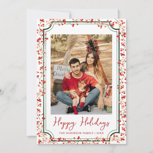 Cartão De Festividades Feriados Felizes Mínimos do Winter Berries 1 Foto (Frente)