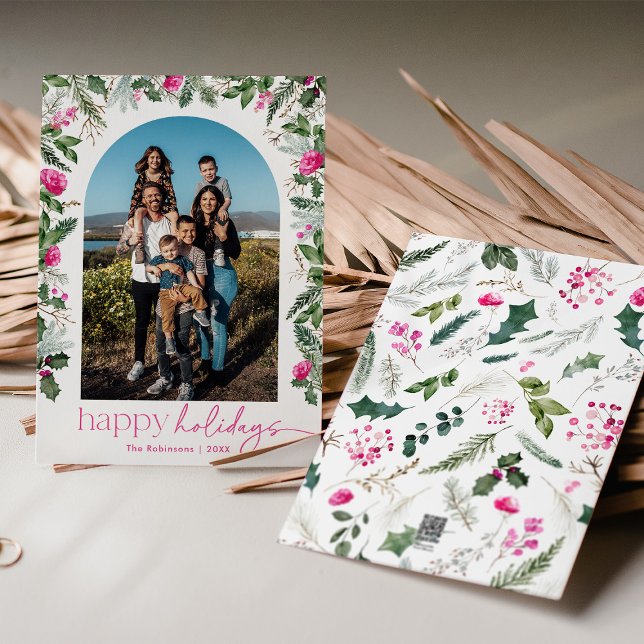 Cartão De Festividades Feriados Felizes Modernos - Arca Brilhante Rosa e  (Criador carregado)