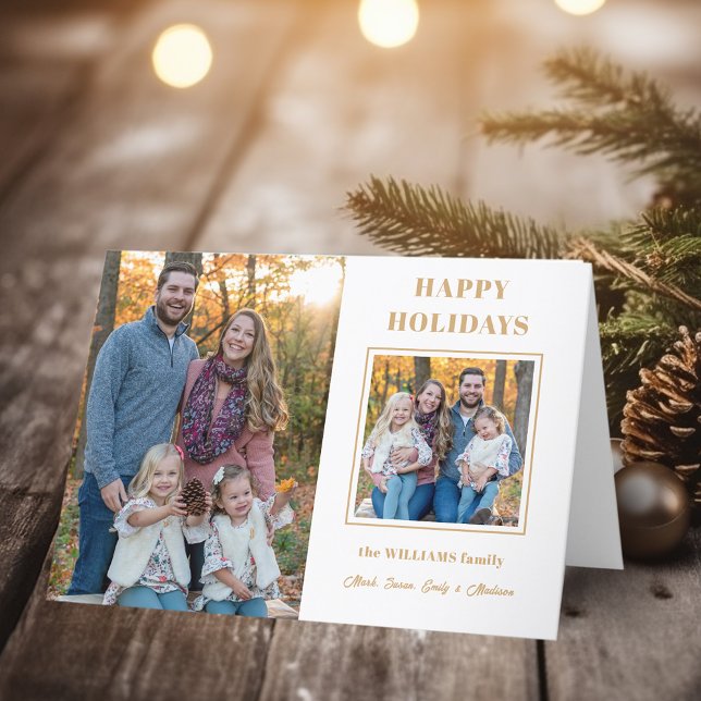 Cartão De Festividades Feriados Felizes Modernos Dourados Duas Fotografia (Criador carregado)