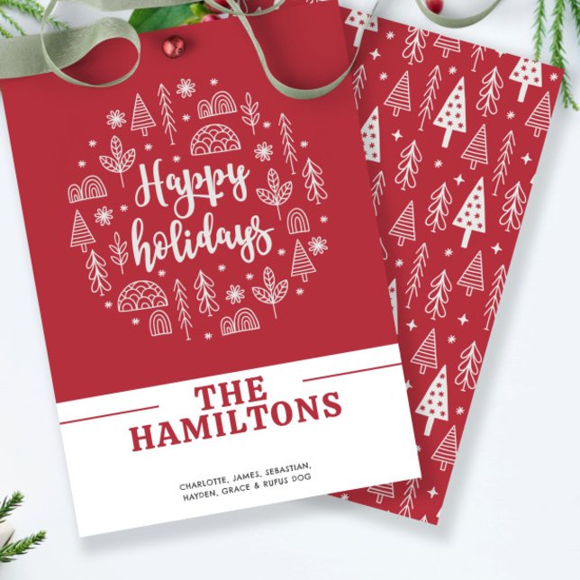 Cartão De Festividades Feriados felizes nórdicos Escandinavos Personaliza (Scandinavian Nordic Happy Holidays Personalized Holiday Card by Ricaso. Red and white add own text)