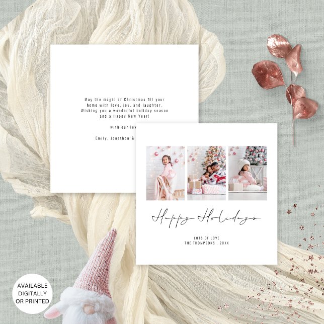 Cartão De Festividades Feriados felizes para a Família 3 Fotos de Natal (Front and back view. Available digitally or printed)
