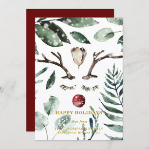 Cartão De Festividades Feriados FELIZES Reindeer de Folhagem Verde Magn