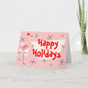 Cartão De Festividades Feriados Felizes Rosa Flamingo Santas