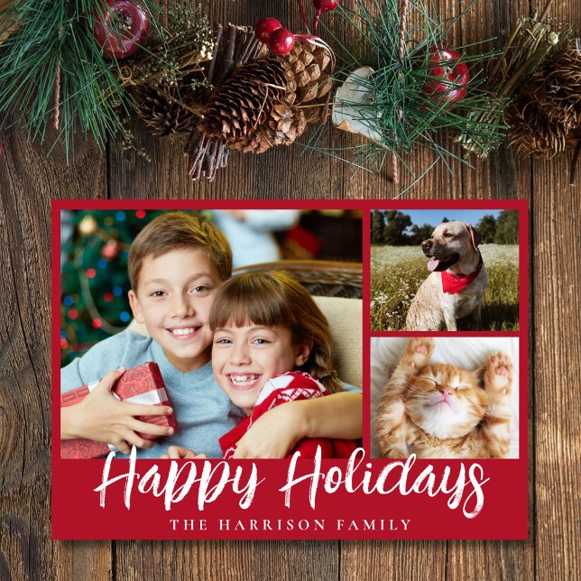 Cartão De Festividades Feriados Felizes - Script de Fotografia 3 (Share the love and warmth of the season with your personalized photo Christmas card)