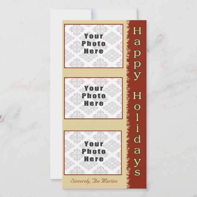 Cartão De Festividades Feriados Felizes Tan/Red 3 Foto 4x8 (Frente)