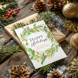 Cartão De Festividades Feriados Felizes Wreath Watercolor Xmas Corporativ