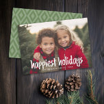 Cartão De Festividades Feriados mais felizes Foto do Cheio da modernidade<br><div class="desc">Use uma foto horizontal com o assunto,  de preferência no meio. Faça uma saudação de Natal alegre e única,  com um brilhante e alegre padrão de ikat tribal nas costas. Se precisar mover alguma coisa,  clique no botão personalizar para fazer alterações.</div>