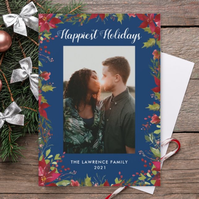 Cartão De Festividades Feriados Mais Felizes Poinsettia Botânica Natal (Criador carregado)