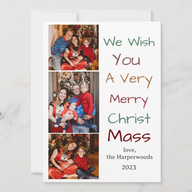 Cartão De Festividades Feriados Natal Elegantes - Script Family 3 Foto (Frente)