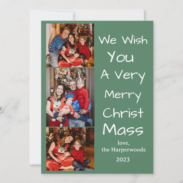 Cartão De Festividades Feriados Natal Elegantes - Script Family 3 Foto (Frente)