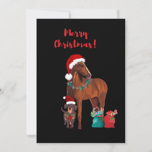 Cartão De Festividades Férias Cavalo E Cachorro De Natal
