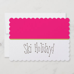 Cartão De Festividades FÉRIAS DE ESKI Diversão Texto Rosa Brilhante Branc