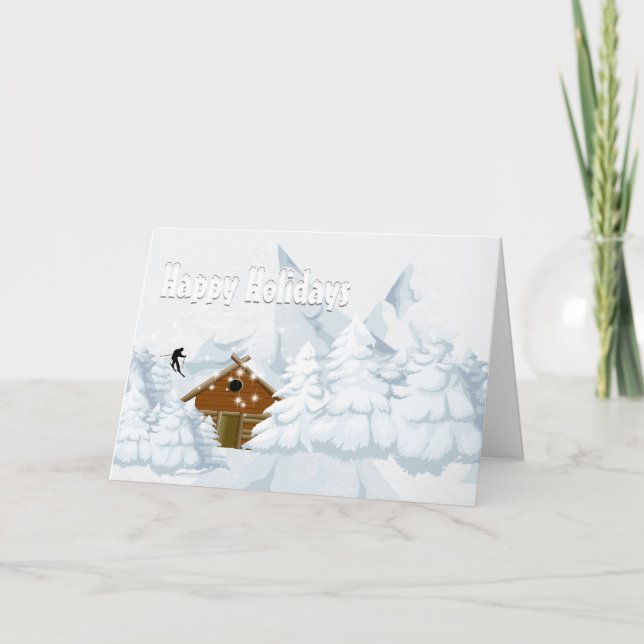 Cartão De Festividades Férias de esqui na cabine de inverno (Frente)