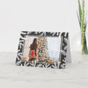 Cartão De Festividades Férias de Foto Preta e Dourada Moderna