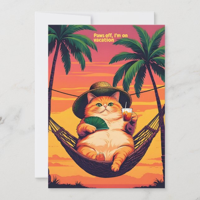 Cartão De Festividades Férias De Gato De Verão, Retro Engraçado (Frente)
