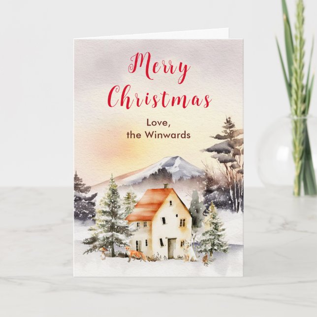 Cartão De Festividades Férias de inverno Algodão Feliz Natal (Frente)