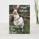 Cartão De Festividades Férias de Natal ao compartilhar saudações felizes!<br><div class="desc">Holiday Hen (galinha) desejando àqueles que são especiais de EGG-stra em sua vida uma feliz temporada de férias ( do Natal ao Ano Novo!)</div>