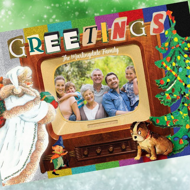 Cartão De Festividades Férias de Natal com Foto Retro Moderno (Holiday Greeting Card - Retro Modern Photo )