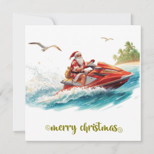 Cartão De Festividades Férias de Natal de Jet Ski com Papai Noel