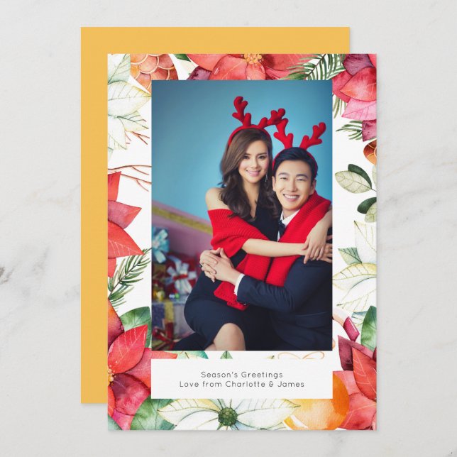 Cartão De Festividades Férias de Natal do Elegante Fesettia Poinsettia (Frente/Verso)