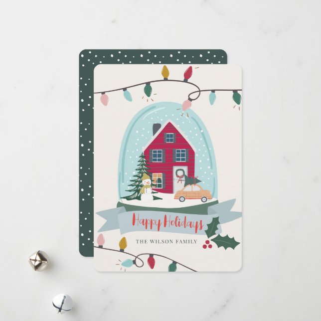 Cartão De Festividades Férias de Natal e Carro no Globo de Neve (Frente/Verso In Situ)