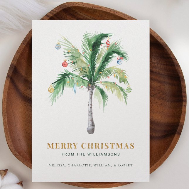 Cartão De Festividades Férias de Natal Palmeira (Christmas Palm Tree Coastal Holiday Greetings Card)