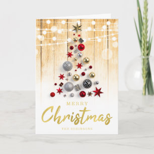 Cartão De Festividades Férias de Natal Rustic Dourado Script