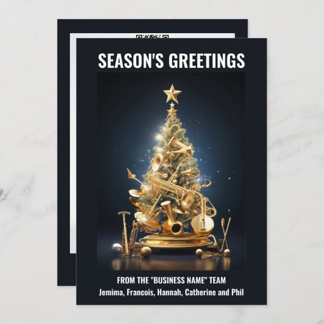 Cartão De Festividades Férias em árvore de natal com instrumentos musicai (Frente/Verso)