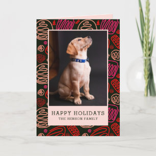 Cartão De Festividades Férias Felizes Cachorro Preto Vermelho em Linha Fo