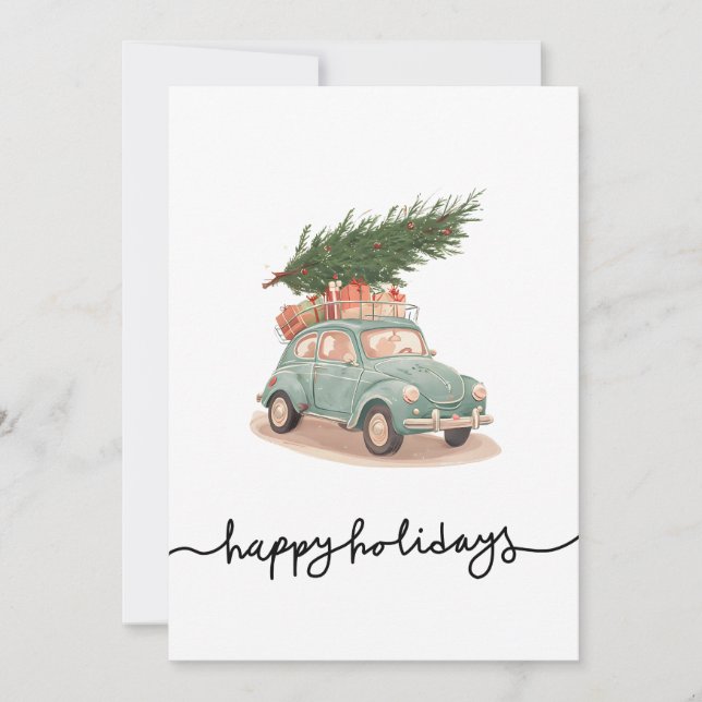 Cartão De Festividades Férias Felizes Carro Antigo Estilo Fofo de Desenho (Frente)