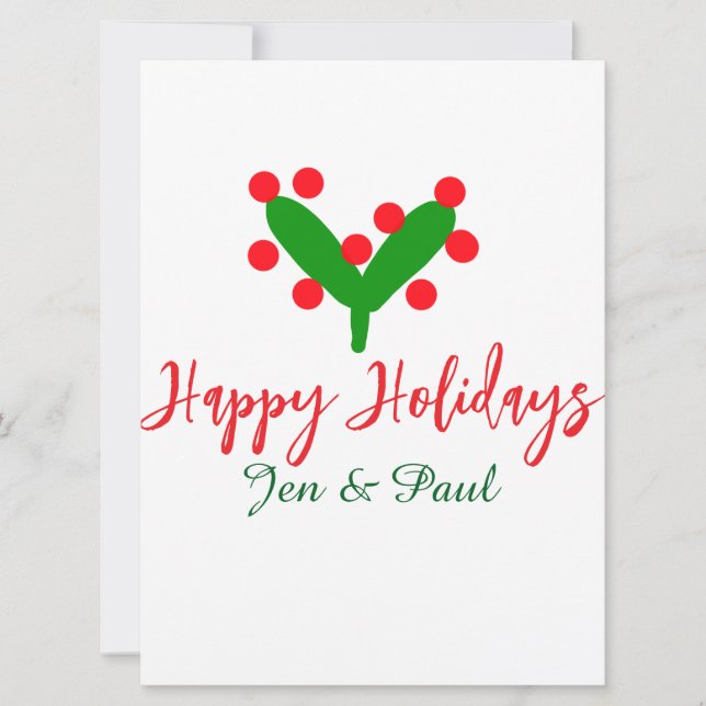 Cartão De Festividades Férias felizes casal verde vermelho nome folha ver (Frente)