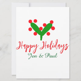 Cartão De Festividades Férias felizes casal verde vermelho nome folha ver