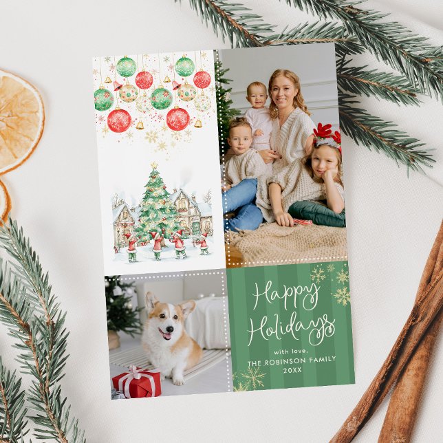 Cartão De Festividades Férias Felizes da Aldeia de Inverno Whimsical 2 Fo (Criador carregado)