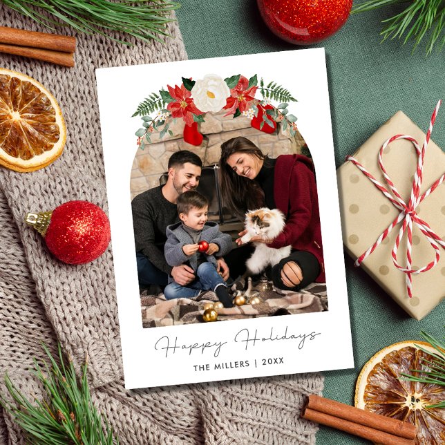 Cartão De Festividades Férias Felizes de Feriados da Família Simples (Simple Family Arch Photo Happy Holidays Christmas Holiday Card)