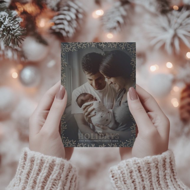 Cartão De Festividades Férias Felizes Elegantes Natal Dourado e Fotográfi (Criador carregado)