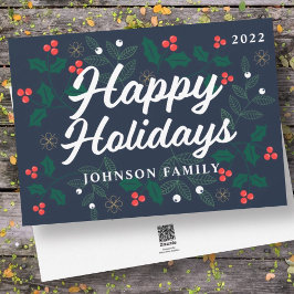 Cartão De Festividades Férias Felizes Folhagem de Azevinho Moderno