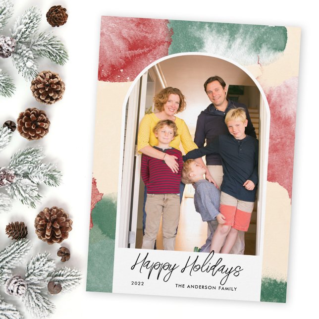 Cartão De Festividades Férias Felizes Foto Arqueada Aquarela Abstrata (Criador carregado)