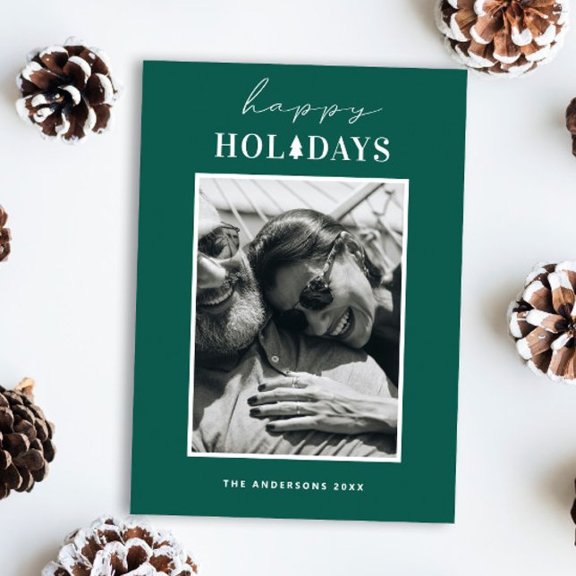 Cartão De Festividades Férias Felizes | Foto de Natal Verde Moderno (Criador carregado)
