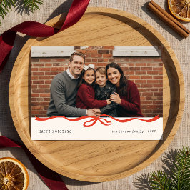 Cartão De Festividades Férias Felizes Laço Xadrez Foto de Família Natal