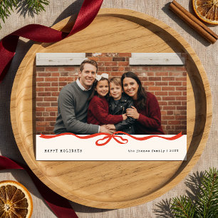 Cartão De Festividades Férias Felizes Laço Xadrez Foto de Família Natal