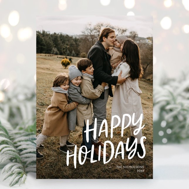 Cartão De Festividades Férias Felizes Letreiro Moderno Simples Uma Foto (Criador carregado)