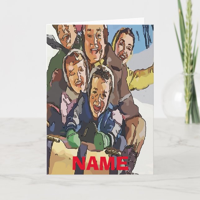 Cartão De Festividades Férias Felizes Passeio de Trenó Adicionar Nome (Frente)