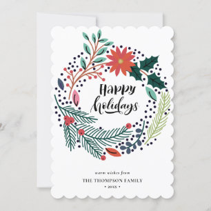 Cartão De Festividades Férias Felizes Poinsettia Floral Pine Wreath
