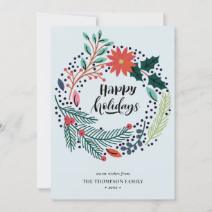 Cartão De Festividades Férias Felizes Poinsettia Floral Pine Wreath